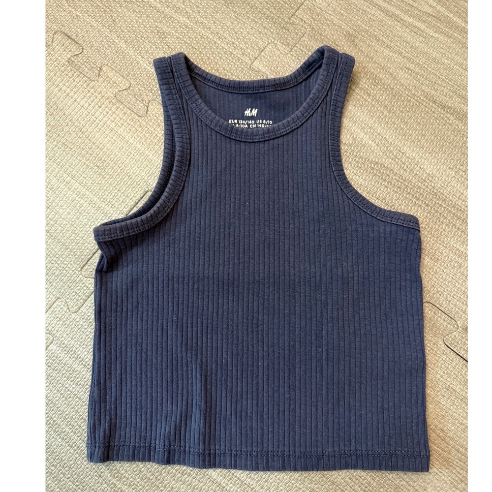 HM Girls Navy Blue Ribbed Tank Top High Neck Sleeveless Size 8-10Y